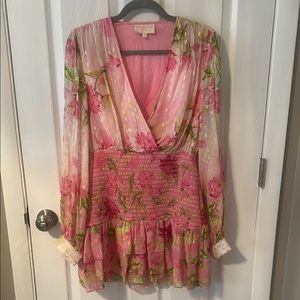 Rococo Sand Pink and Green Smocked Ruffled Dress